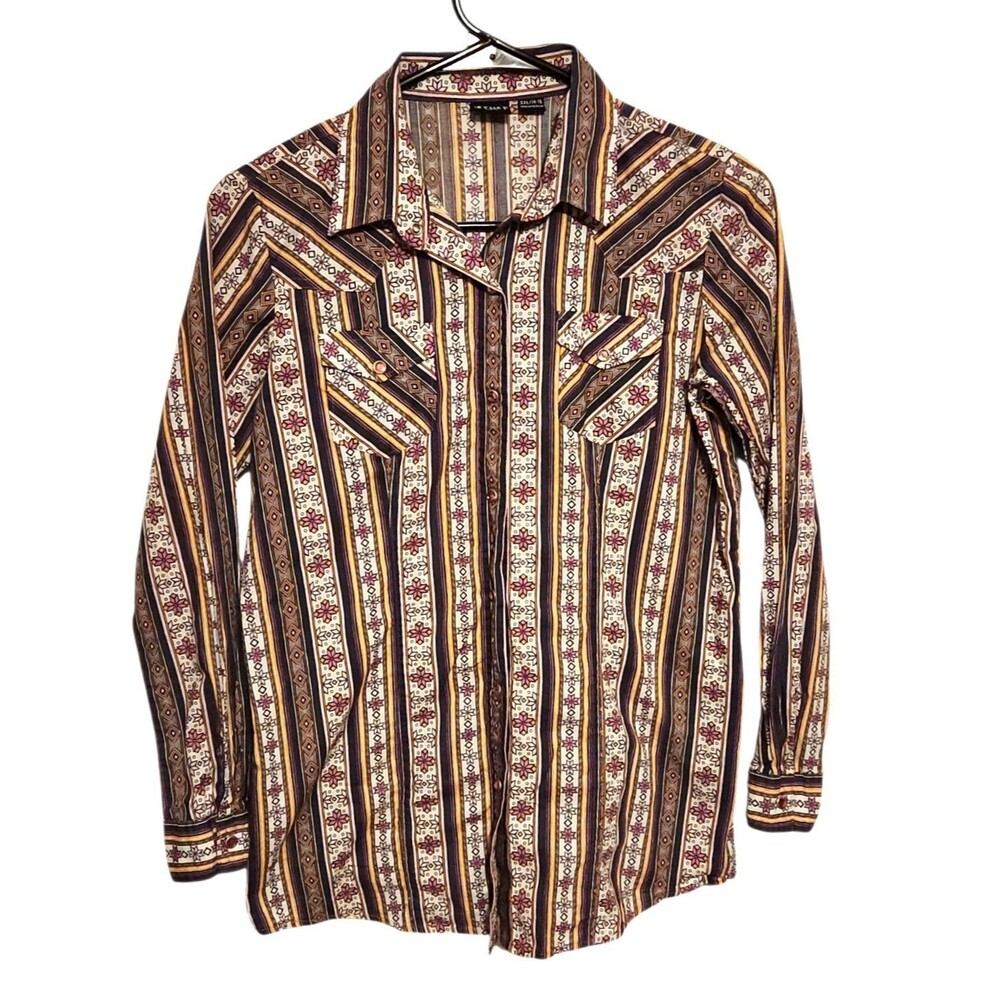 Cruel Girl Western Shirt Muti-Color Stripe Rhinestone Snaps Size XXL 14-16